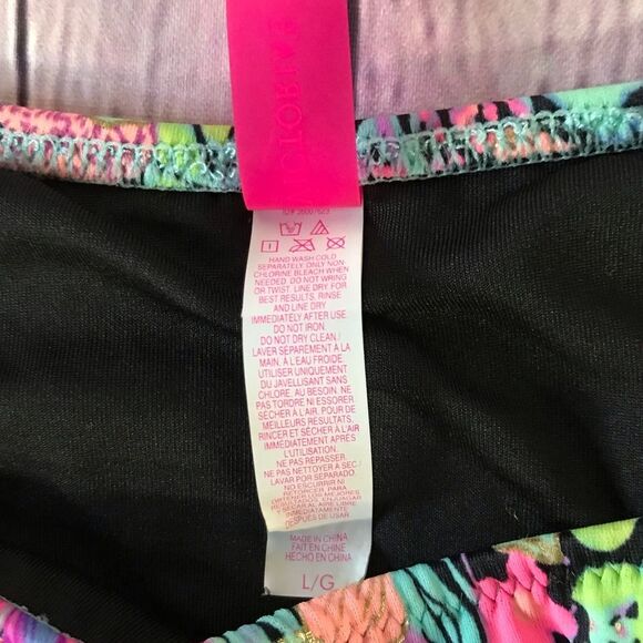 Victoria's Secret Swim Top Bikini Swimsuit Scrunched Paisley Neon Coral Gold S - Picture 8 of 9